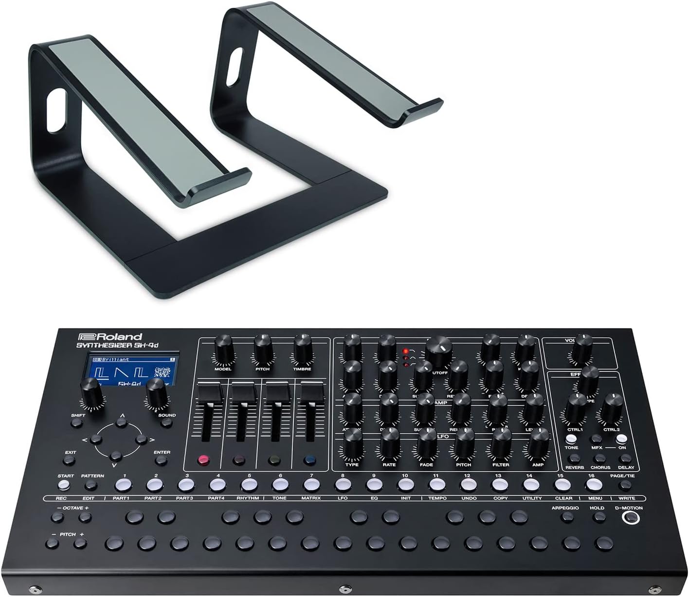 Roland SH-4d Desktop Synthesizer with Sequencer and Effects + Keepdrum Laptop Stand
