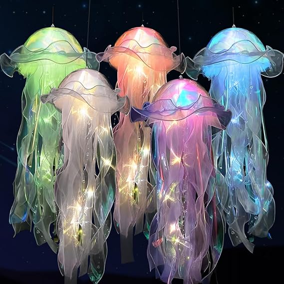 5 Pcs Jellyfish Light, Hanging Jellyfish Lamp, Jellyfish Night Light, Mermaid Jellyfish Lanterns, Light Up Jellyfish Lamp for Ocean Theme Party Baby Kids Girl Party Supplies Birthday Gift [Energy Class A++]