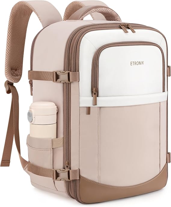 ETRONIK Ryanair Backpack 40x30x20, Expandable Cabin Travel Backpack 24-30L, khaki, Mediano, Classic