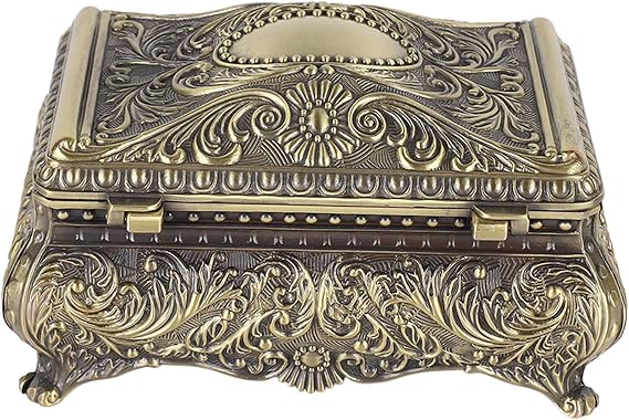 Metal Trinket Storage Organizer, Vintage Jewelry Trinket Box Rectangle Vintage Metal Jewelry Box Rectangular Trinket Storage Box Jewelry Keepsake Case for Girls Ladies Women 5.0 x 3.3 x 2.6in (Bronze)