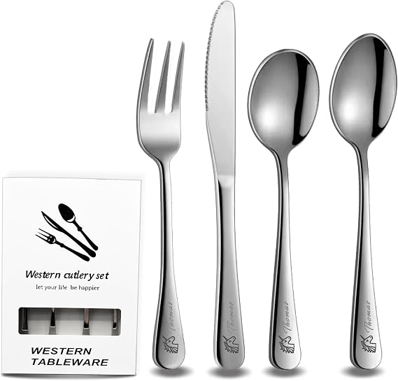 Custom Engraved Kids Cutlery 4pcs Set, Christening Birthday Children Gift