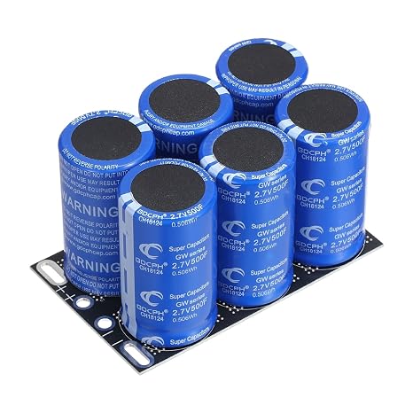 sourcing map Super Capacitor Module 16V 83F, 6Pcs 2.7V 500F in Series Farad Automotive Capacitor, Low ESR Fast Charge Long Life, for Car Audio Engine Start, Double Row