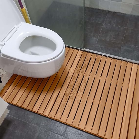 Natural Wood Bath Mat, Rectangular Non-Slip Duckboard for Bathroom, Shower Stall & Kitchen Tray Mats, Waterproof Quick-Dry Floor Mat(30x40cm/12x16in)