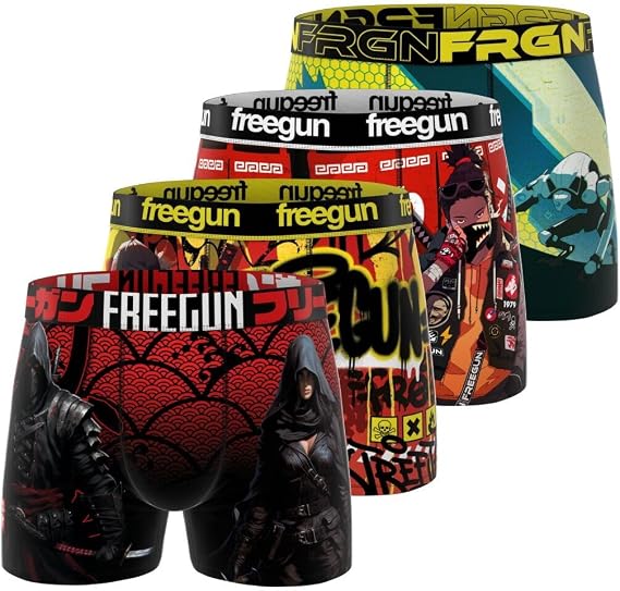 FREEGUN Men's Multisport Boxer Briefs, Men's Underwear, Non-Slip Belt, Stretch (Pack of 4)