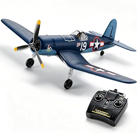 F4U War-Style Remote Control Airplane 500MM Smart Flight Stabilizer 6 Axis Gyro & One Key Aerobatics 4CH Brushless RC Aircraft Full-Function 1Battery for 14y+ Adults Beginner Expert