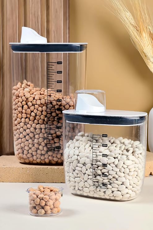 1200 ml + 2000 ml Vakumlu ve Ölçekli Erzak Saklama Kabı 2'li Set, CAN.2L.55