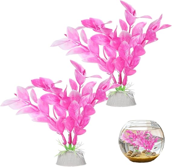 Abeillo Aquarium Plants for Betta Fish Tank, 2Pcs 10cm Small Aquarium Plants Decorations Plastic Artificial Plant Aquatic Water Grass Decoration