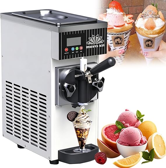Commercial Ice Cream Maker Machine 450W Single Flavor Soft Serve Ice Cream Machine 3.5L Ice Cream Machine with Pre-Cooling, Auto Clean,for Restaurant Snack Bar(White)