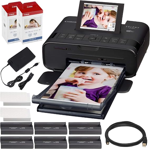 Canon Selphy CP1300 Compact Photo Printer Black with WiFi and Accessory Bundle w/ 2 x Canon Color Ink and Paper Set
