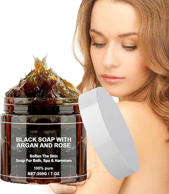 Moroccan Black Soap with Argan and Roses, Morocco Black Soap, 100% Organic Moroccan Black Soap, Black Soap Body Scrub, Black Soap Exfoliating Soap, Exfoliating Soap Gel Scrub