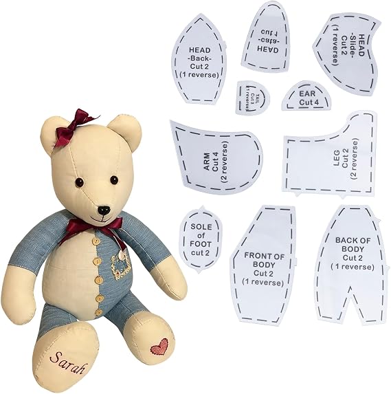 10 Pcs Memory Bear Template Ruler Set 15 Inch Acrylic Memory Bear Sewing Patterns Cutting Set Reusable Teddy Bear Quilting Templates for Beginners (38cm)
