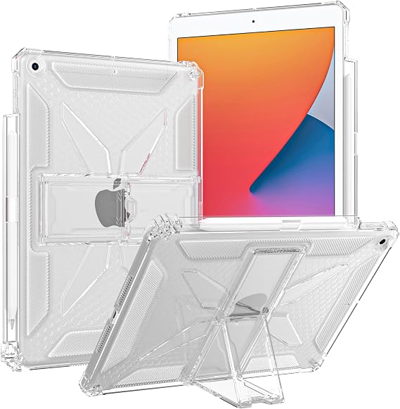 Clear Case for iPad 10.2" (2021/2020/2019),iPad 9th/8th/7th Generation Cover with Pencil Holder/Kickstand, Soft TPU with Reinforced Corners Shockproof Impact Resistant - Clear