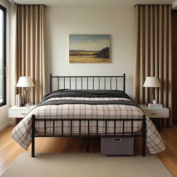 buybyroom Small Double Bed Frame, Metal Bed Frame with Headboard and Footboard, Sturdy Bed Frame Base and Underbed Storage, Suitable for 120 x 190cm Mattress, Suitable for Adults and Children, Black