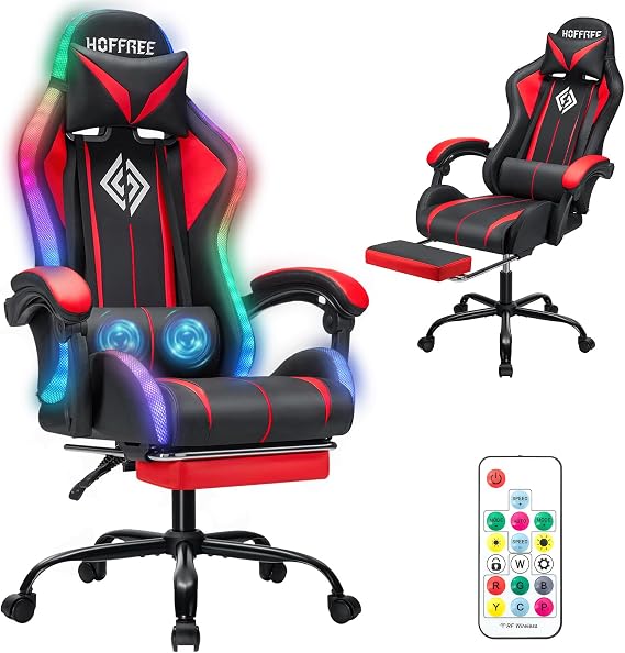 HOFFREE HOGC-GP102 Gaming Chairs, Leather, Red/Black, ‎17.72" D x 16.93" W x 51.57" H