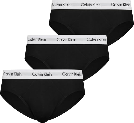 Calvin Klein Cotton Stretch 3 Pack Brief, Black with Red/Green/Navy