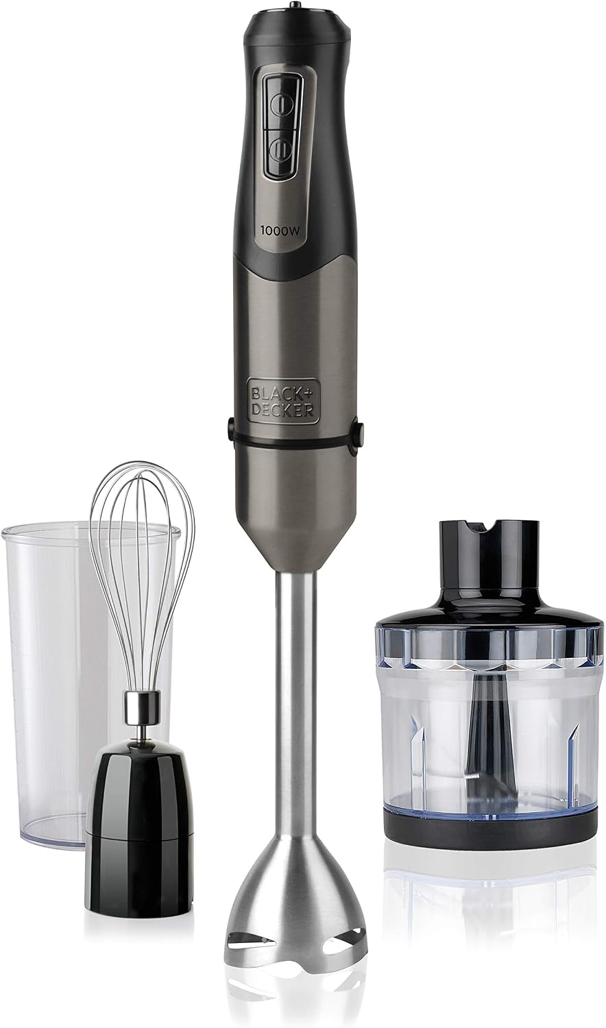 BlackDecker BXHBA1000E Batidora de mano, 3 Accesorios, 1000 W, Acero Inoxidable, 20 Velocidades, Gris