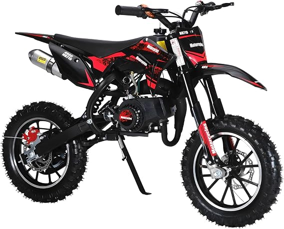 49CC 2-Stroke Mini Motorcycle For Kids, Gas Powered Off-Road Bike With 10-Inch Tires, 25 Mph Top Speed, 330LBS Load Capacity, Easy Pull Start & Disc Brakes Red