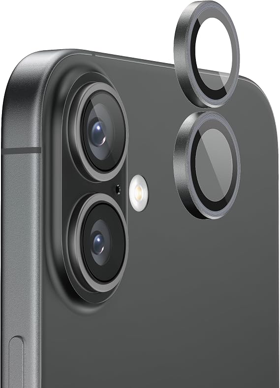 FLOLAB NanoArmour for iPhone 17 Camera Lens Protector Durable, Tempered Glass Camera Cover, Aluminum Camera Ring, Anti Reflective TruColors Ultra Clear, and Easy to Install - Black