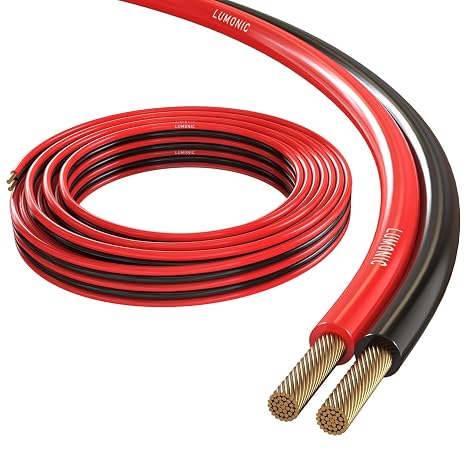 Lumonic Speaker Cables | 5m Red Black | 2x 1.5mm² CCA | HiFi Speaker Cable | Dual Audio Line
