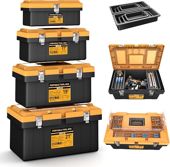 AIRAJ 4 In 1 Tool Box Set, Portable Tool Storage Box, 15"+17"+19"+21"