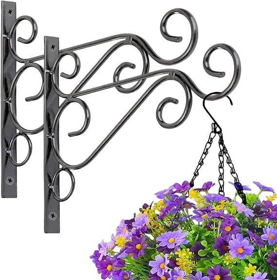 Hanging Basket Bracket, 10-inch 2 Pack Retro Hanging Basket Brackets Outdoor, Rust-Proof Metal Wall Brackets for Basket Plants Flowers Lanterns Bird Feeders