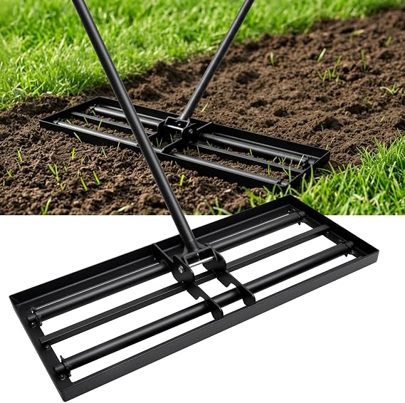 Lawn Levelling Rake, 76x25cm, Rolling Head, A3 Steel