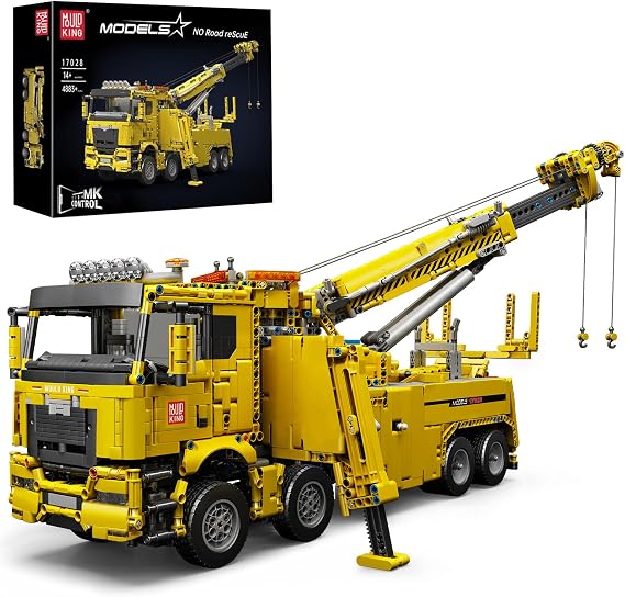 Mould King 17028 Heavy Tow Truck Toy Truck with Crane, 4883PCS The All-Terrain Tow Truck with Remote Control High 7 Engines (Original Packaging)