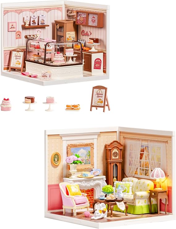 Sexy outfit Super Creator Tasty Cake Shop& Holiday Tea Time, DIY Miniature House Kits with Light, Dollhouse Kit for Collectible Action Figures