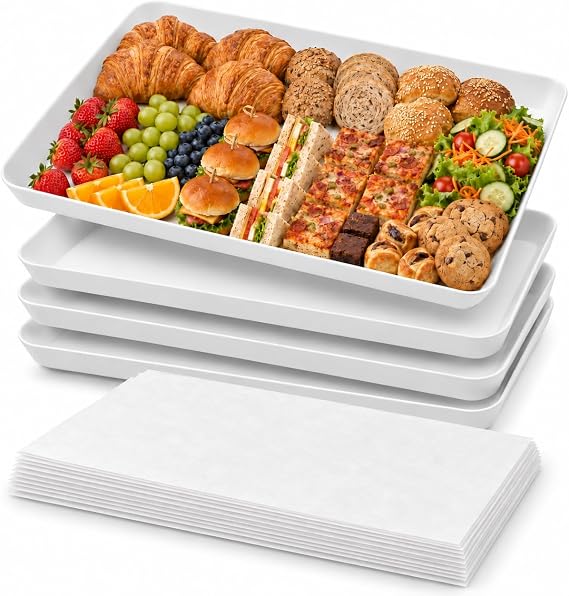 ZhuiGuang 4 Pcs Beige Serving Platter Set with 50 Sheets of Baking Paper