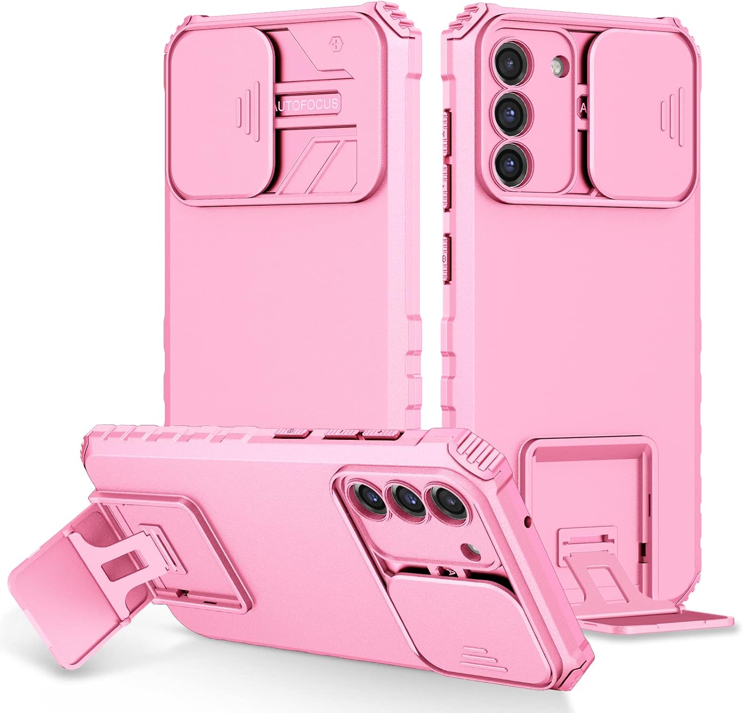 Samsung Galaxy S21 Plus用ケース 寸法ブラケット スライドウィンドウ 携帯電話ケース 耐衝撃 保護電話カバー Samsung S21 Plus用 ミリタリーケース ピンク
