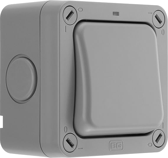 BG Electrical Outdoor Single Wall Switch with LED Indicator, Double Pole, Weatherproof Storm, 2 Way, Grey, 20A, IP66 Rated, WP30