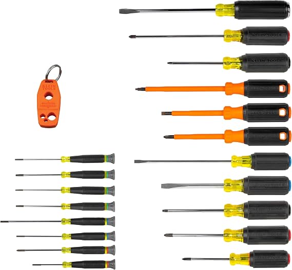 Klein Tools 85820 Precision Screwdriver Set, 7 Standard Screwdrivers with Colour Coded Handles, 3 Insulated Screwdrivers, 1 Demolition Screwdriver and Magnetizer