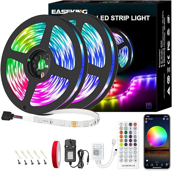 Led Strip Light Outdoor IP65 Waterproof App and IR Remote Control, Led Lights for Bedroom Cuttable and Linkable, Led Strips for Room Decor RGB Led Strip (10M/32feetA) [Energy Class A]