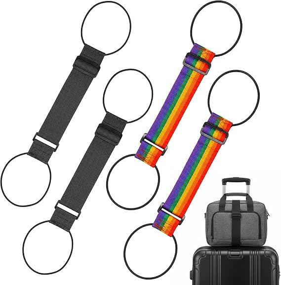 4 Pack Multi Use Strong Adjustable Luggage Connector Straps,Luggage Connector Straps for Suitcases, Ideal for Airport Transfers and Securing Extra Bags, Black and Colourful Straps for Easy Identifica