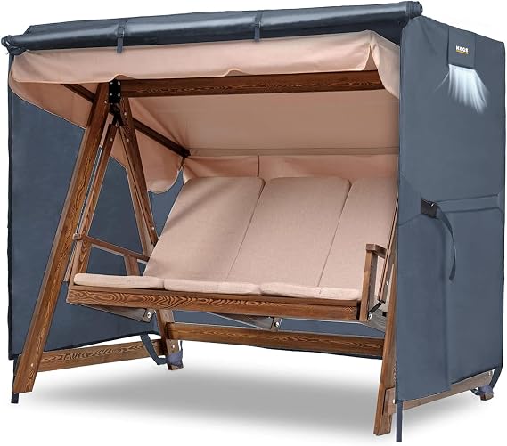 HAEGS Bahçe Salıncak Koruma Örtüsü Üç Kişilik Tenteli Hamak Bahçe Salıncağı Koruma Kılıfı Su Geçirmez Branda Dayanıklı 210x125x170cm Gri