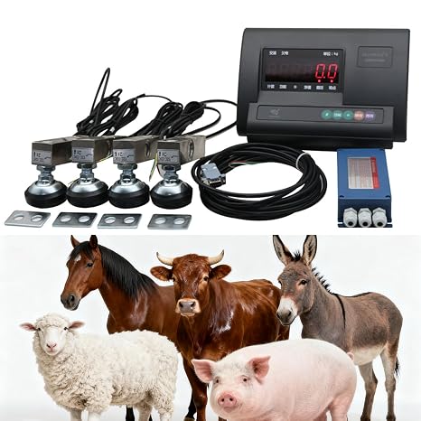 High Precision Livestock Scale Kit, Load Weighing Indicator, Loadometer Floor Scale Load Cell Kit Platform, Animal Weighing Kit for Cattle Sheep Pig Goats