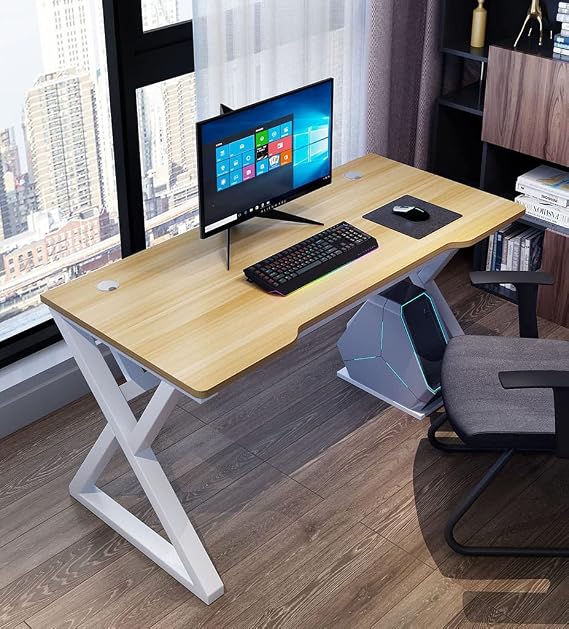 Bestier I型ゲーミングデスク コンピューター X型テーブル ゲーマーワークステーション 大型マウスパッド付き 高耐久金属と木製オフィス用 イエロー L 1
