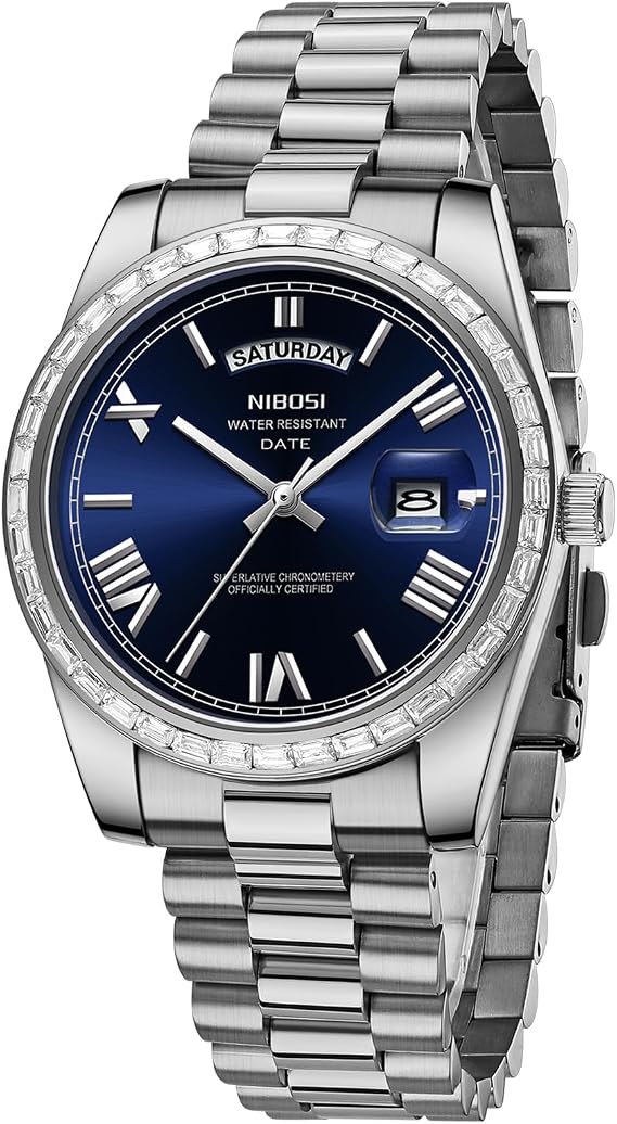 NIBOSI Uhren Herren Analog Quarz Herrenuhren Diamantlünette Edelstahlzifferblatt Roségold Silber Herren Uhr wasserdichte Business Casual Klassiker Watch mit Tag und Datumsanzeige