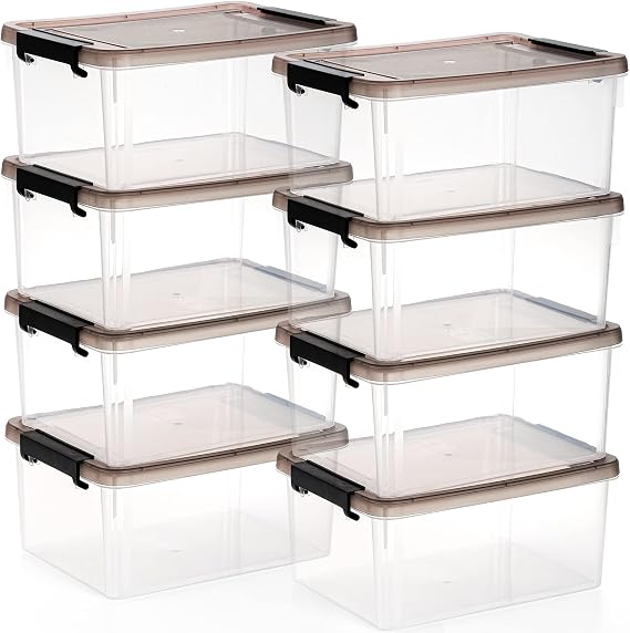 Nicunom 8 Pack Plastic Storage Bins with Lids, 3L Small Clear Storage Box Containers Stackable Latching Box with Lid Storage Containers for Organizing