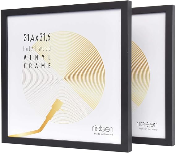 nielsen Vinyl Record Display Frame - Black Wood 31x31x2.5cm - fits Double LPs (Pack of 2) - with Easy Push-Turn Clips