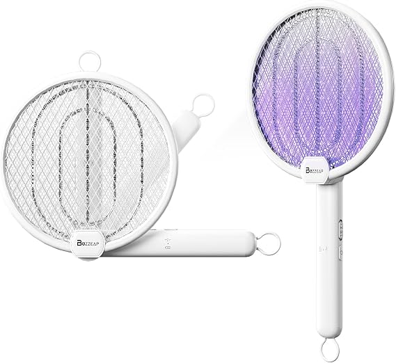 2 in 1 Electric Fly Swatter High Voltage Foldable USB Charging Electric Fly Swatter with UV Light Trap Electronic Fly Swatter for Indoor and Outdoor Use