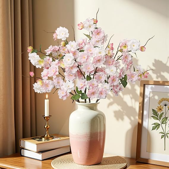 4PCS Artificial Cherry Blossom Branches 84cm, Pink Fake Flowers Tree