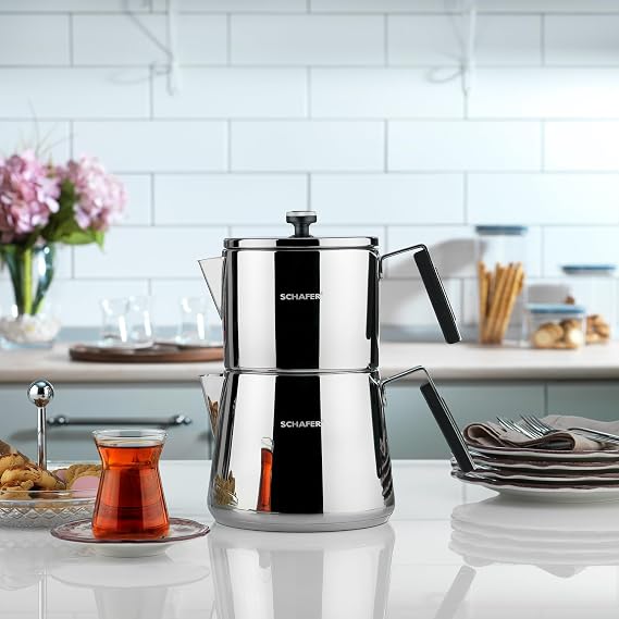 Schafer Toledo Çelik Çaydanlık Takımı (Büyük Boy) 4 Parça-Inox