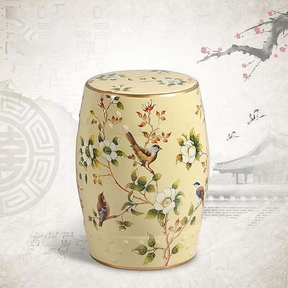 Decorative Ceramic Garden Stool,Ceramic Garden Stool,for Outdoor Side Table Home Decor - Indoor Garden Plant Display,Patio Areas,and Backyard Styling(Yellow)