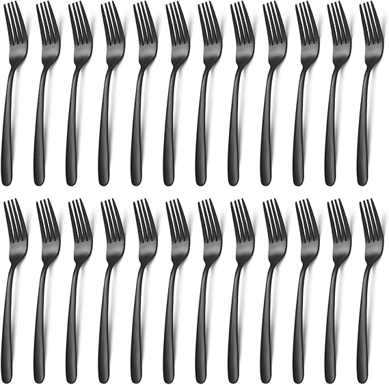 24 Pieces Dinner Forks Set (8 inch), Unokit Stainless Steel Dinner Forks Set of 24, Flatware Forks for Home, Kitchen or Restaurant - Mirror Polished, Dishwasher Safe - Black
