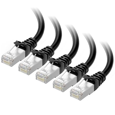Cable Matters 1 Ft Cat 6a SSTP Gigabit Snagless Ethernet Patch Cable - BLK - 5-Pack