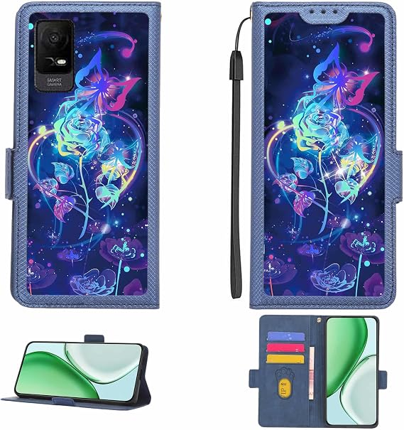 Case Compatible for Mobiwire vodacom Kicka 6 4G Phone Case Flip Cover [with Tempered Glass Screen Protector][RFID Blocking][Colorful Reflect Light] LPT-LMG