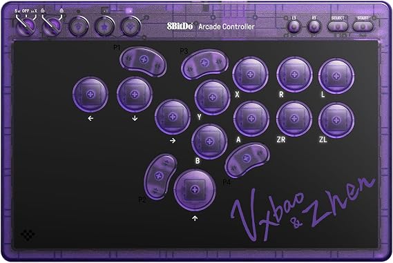 8Bitdo All Button Arcade Stick Transparent Purple Signature Edition Bluetooth Kablosuz Nintendo Switch için, PC, macOS, Steam & Raspberry Pi Uyumlu