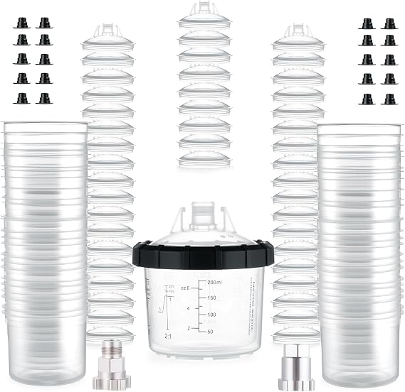 AEROPRO Tools 使い捨てペイントカップライナーと蓋システム、スプレーガン用50パック6オンス200mlキット-50カップライナー、ストレーナー付き蓋50個、リテーナーリング付きハードカップ1個、プラグ20個、カップアダプター2個