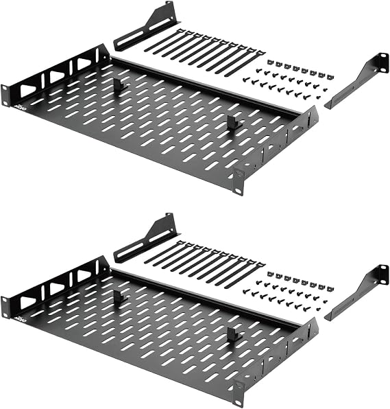 Tecmojo 1U 2 Pack Cantilever Rack Mount Shelf, Vented 19'' Front Mounting Server and Network Rack Shelf 254mm Depth with Rear Supporting Ears and Anti-Slip Stops, 55lbs(25kg) Capacity
